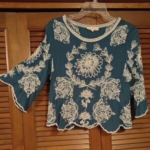 Embroidered Teal Top